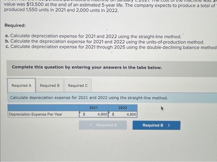 Ranch, Incorporated purchased a machine on January 1, 2021. The cost of