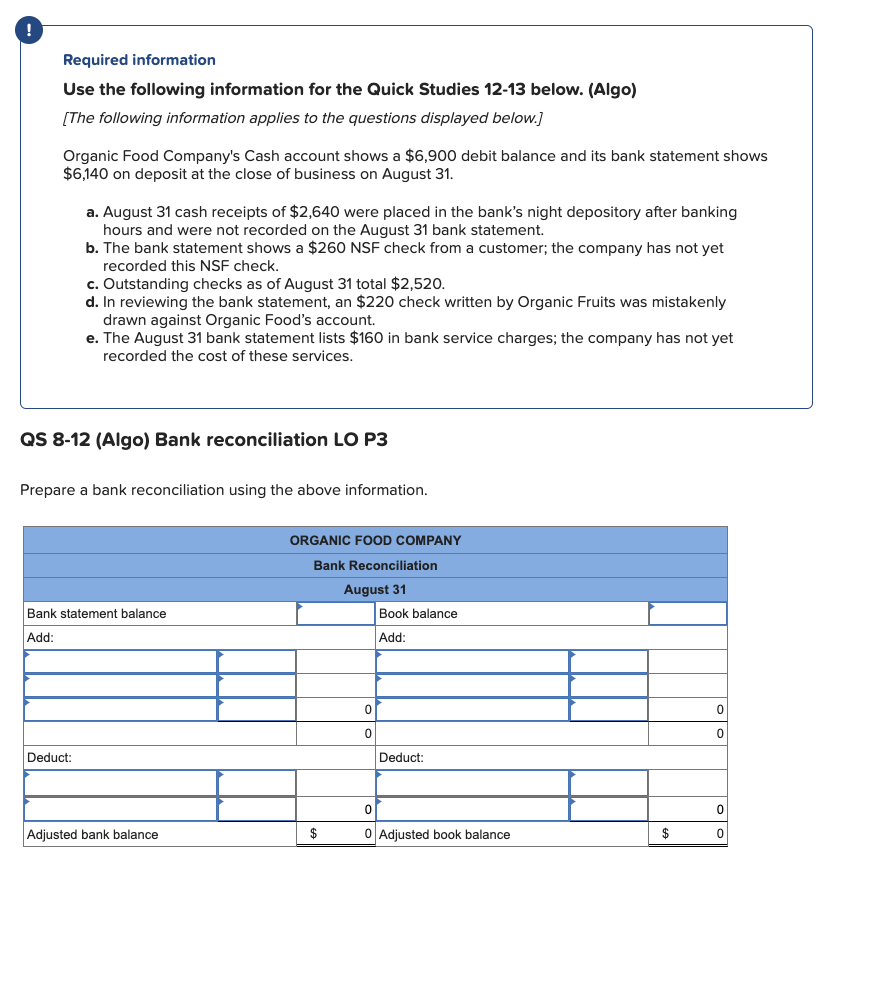  ! Required information Use the following information for the Quick Studies