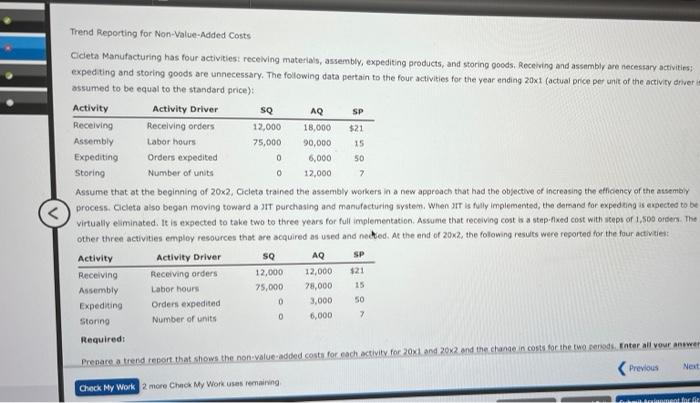  SO $21 0 50 7 0 Trend Reporting for Non-Value Added