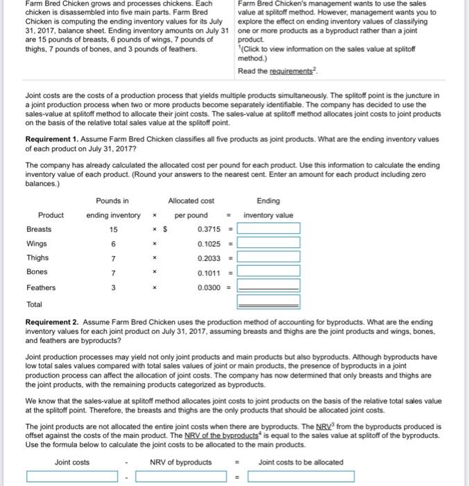 chicken grows and processes chickens. each chicken is disassembled into five main