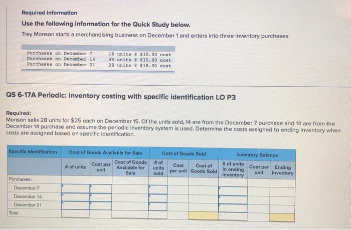  Required information Use the following information for the Quick Study below.