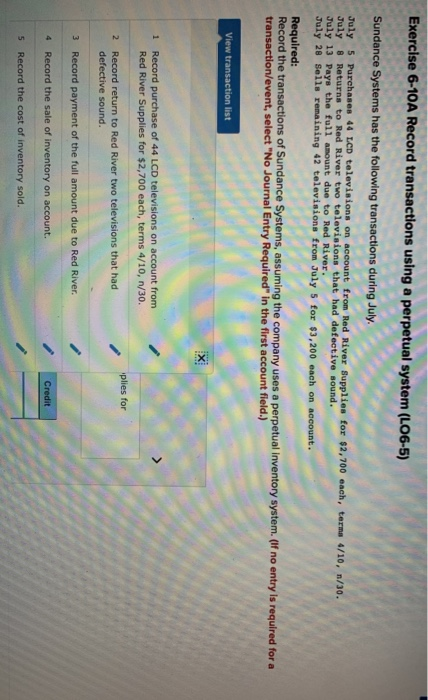  Exercise 6-10A Record transactions using a perpetual system (LO6-5) Sundance Systems