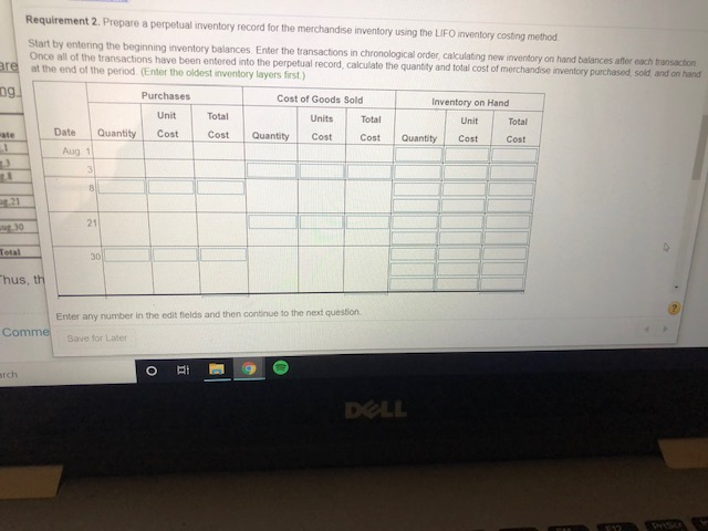 merchandise inventory using the LIFO inventory costing method. 3. Prepare a perpetual