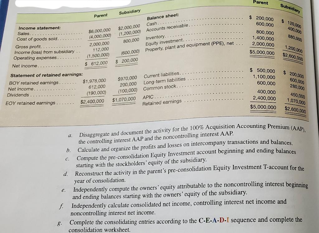 b,c,d,e,f, g, please. and Assume that, on January 1, 2010, a parent
