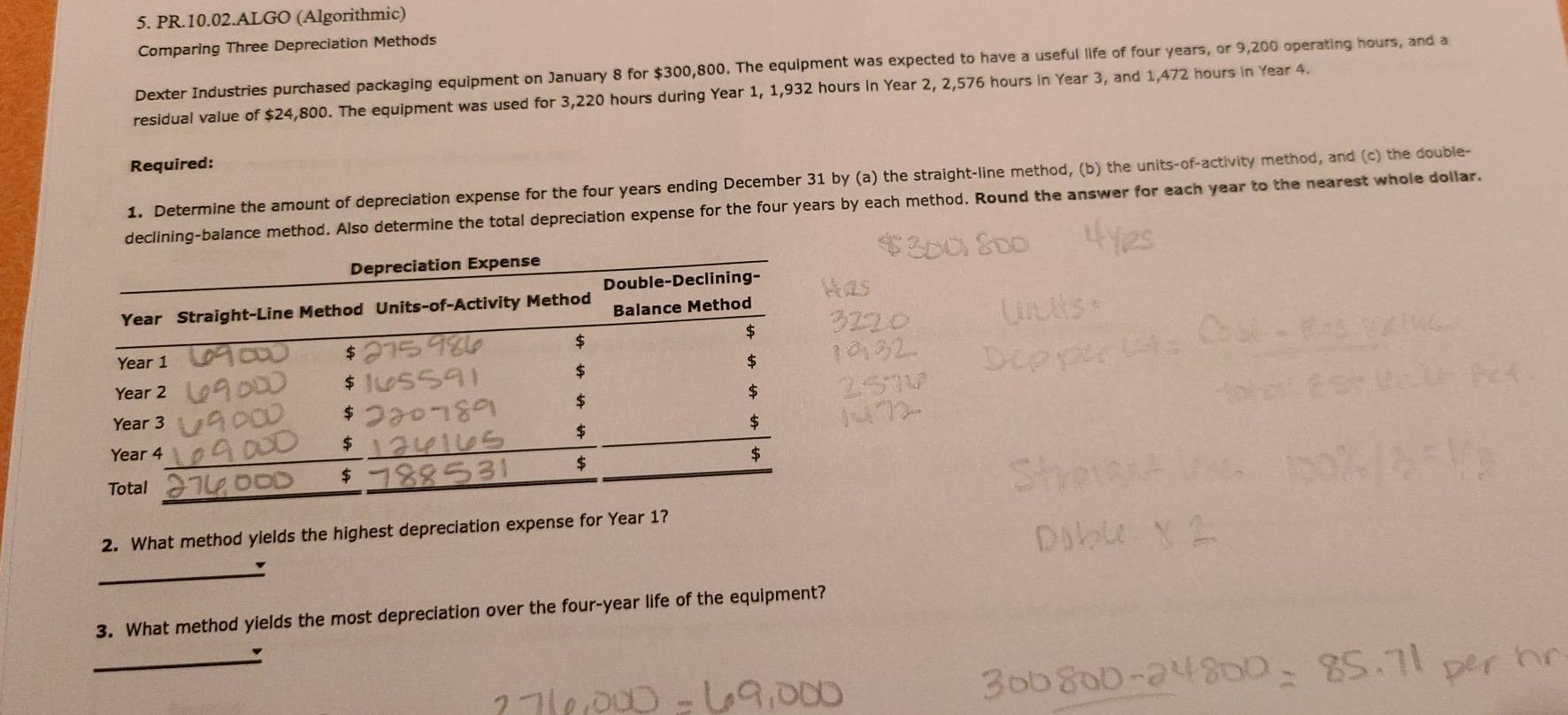  I need help, please 5. PR. 10.02.ALGO (Algorithmic) Comparing Three Depreciation