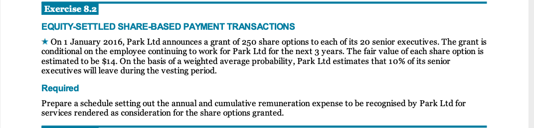 Exercise 8.2 EQUITY-SETTLED SHARE-BASED PAYMENT TRANSACTIONS * On 1 January 2016,