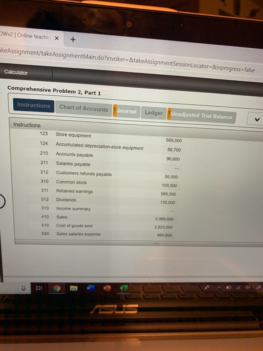 Part 1 Instructions Chart of Accounts Journal Ledger Unadjusted Trial Balance Instructions