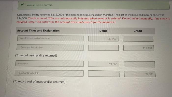 March 2 Wildhorse Company sold 981,000 of merchandise on account to Swifty