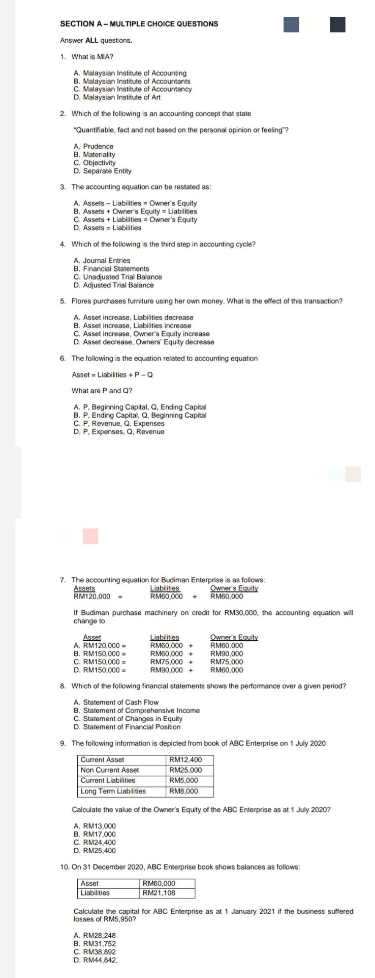 Old MathJax webview please answer full. thank u SECTION A-MULTIPLE CHOICE QUESTIONS