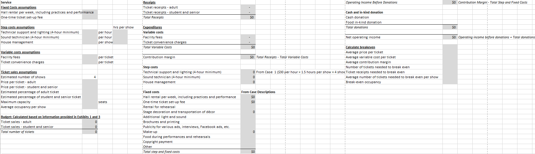 1: a. Identify each cost as variable, fixed, or step in relation