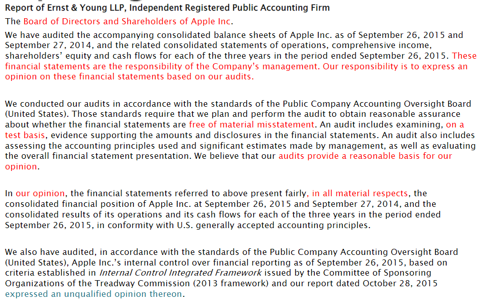 of Directors of Apple Inc. Opinion on the Financial Statements We have