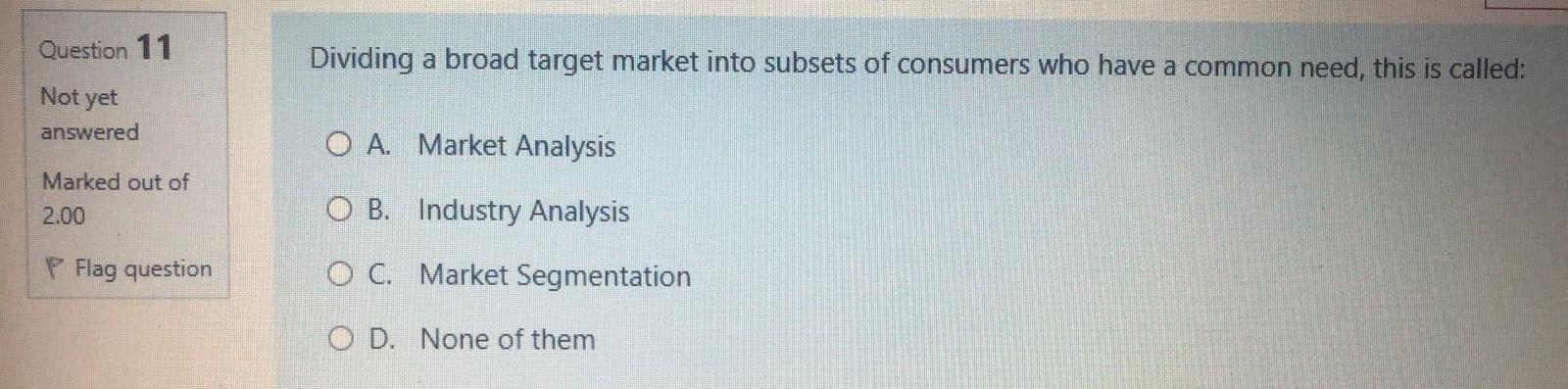 growing consumers and answered Marked out of 2.00 Flag question O A.