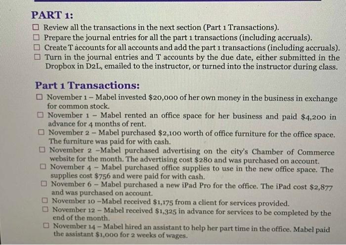 instructor, or turned into the instructor during class. Part 1 Transactions: November