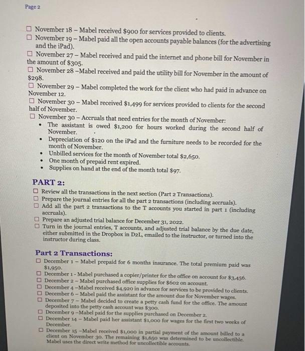 in exchange for common stock. November 1 - Mabel rented an office