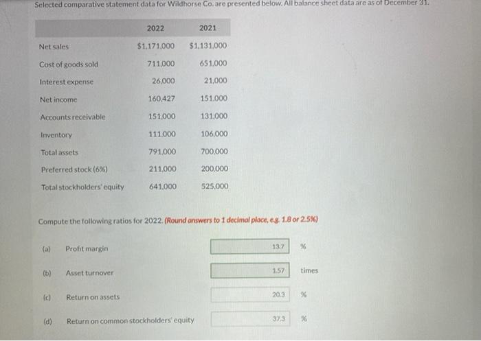 Last bottom 2 are incorrect. Please help. Thank you Selected comparative statement