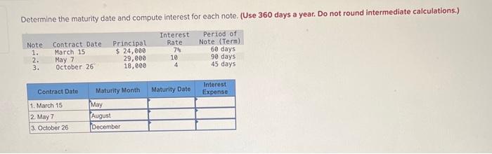 this note. Determine the maturity date and compute interest for each note.