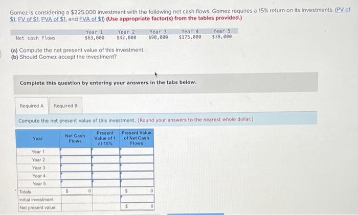 on its investments. (PV of $1. FV of $1. PVA of $1.
