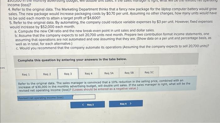 financial difficulty for some time. The company's contribution format income statement for