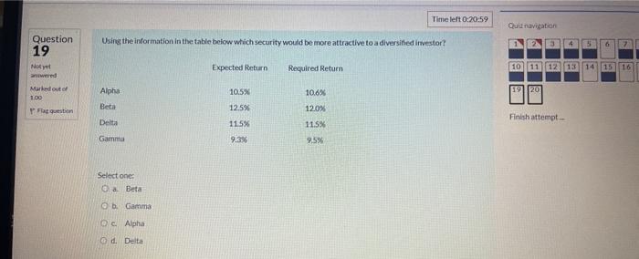 19 Timelelt 0:20:59 Quunavigation Using the information in the table below which