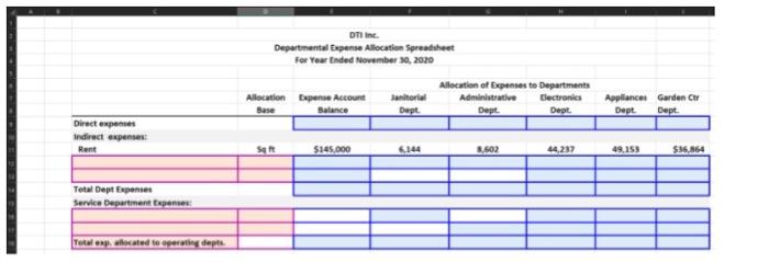 service departments (Janitorial Services and Administration) and three operating departments (Electronics, Appliances,