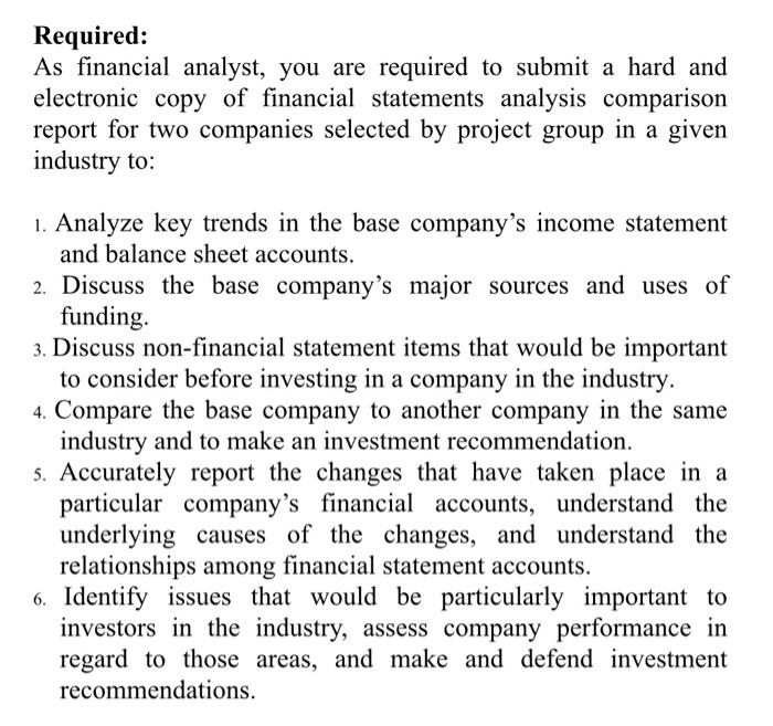 statements and its industry. The project requires students to obtain annual reports