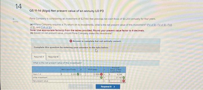 please help me answer this practice problem. QS 11-14 (Algo) Net present