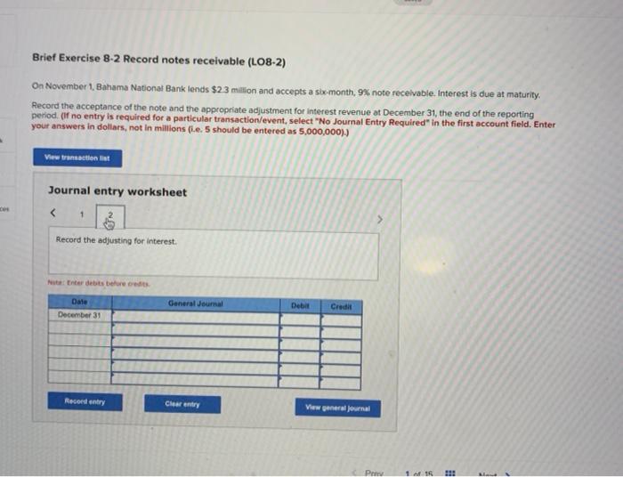 National Bank tends $2.3 million and accepts a six-month, 9% note receivable.