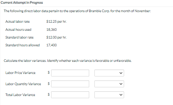 Current Attempt in Progress The following direct labor data pertain to