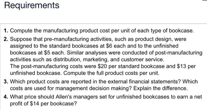 2. Suppose that pre-manufacturing activities, such as product design, were assigned to