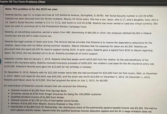 Please fill out the blank hapter 06 Tax Form Problems (Mast Note: