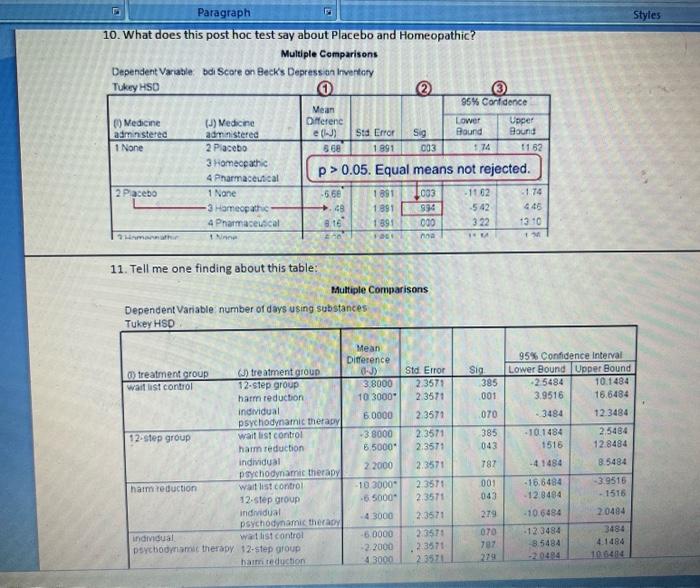 please answer Styles Paragraph 10. What does this post hoc test say