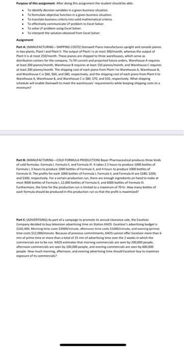  Purpose of this assignment: After doing this assignment the student should