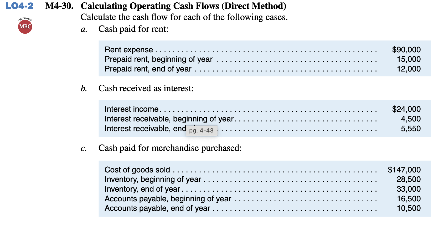  M4-30. Calculating Operating Cash Flows (Direct Method) Calculate the cash flow