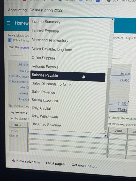 closing entries (Record debits first then credits Select the explanation on the