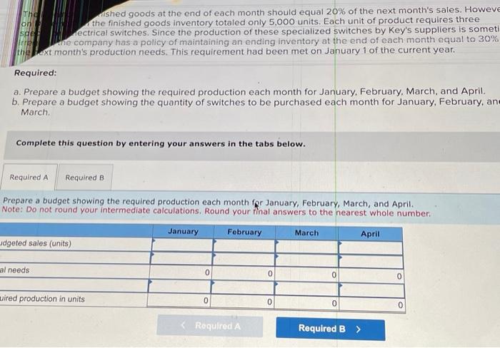 for one of the products manufactured by the Key Company: The inventory