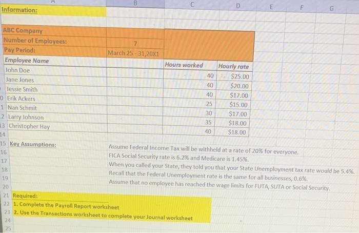  REQUIRED:1. Complete the Payroll worksheet 2. Use the transactions worksheet to
