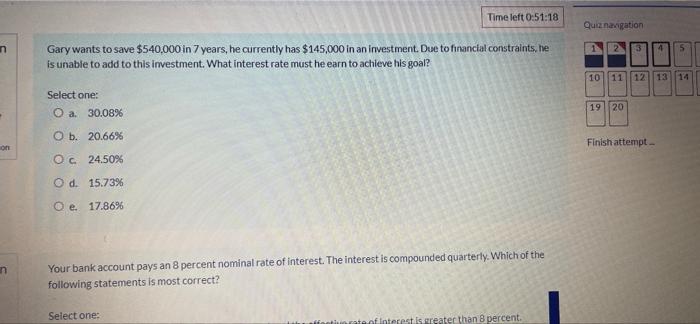 question 3 Time left 0:51:18 Que navigation 1 3 Gary wants to