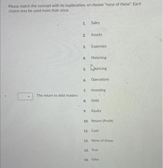  Please match the concept with its explanation, or choose "none of