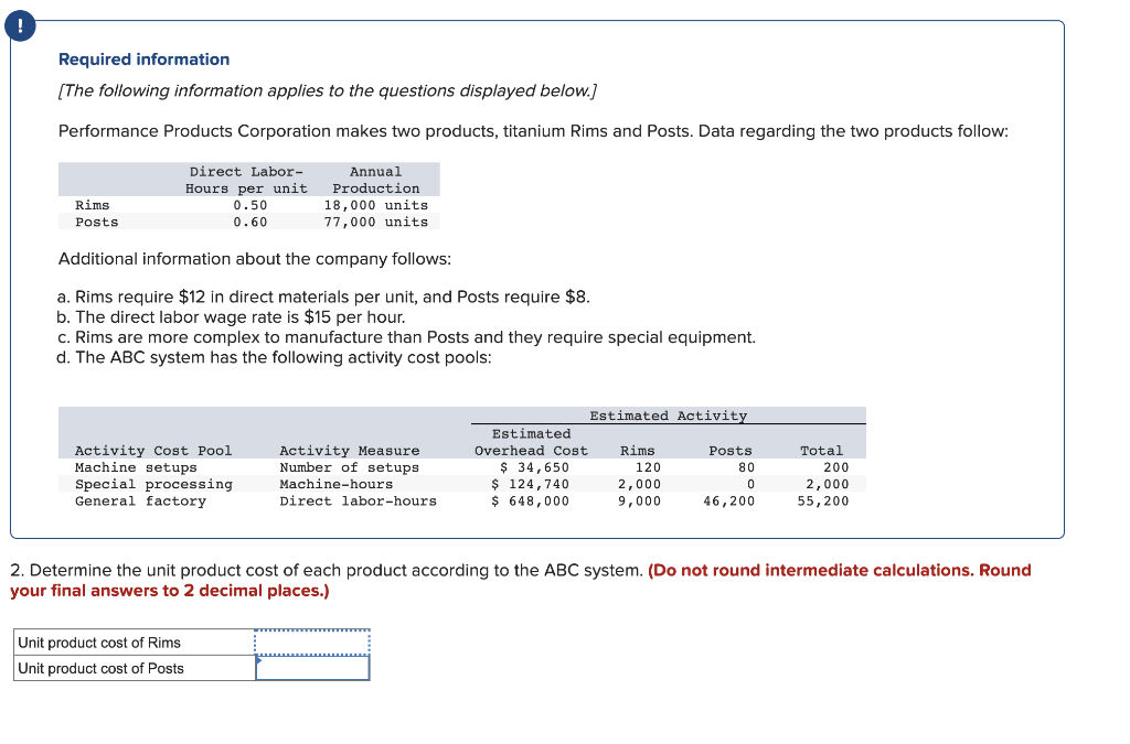  Activity Rate Machine setups $173.25 per setup Special processing $62.37 per