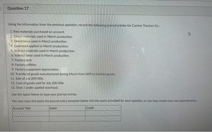  data from previous question: Question 17 Using the information from the