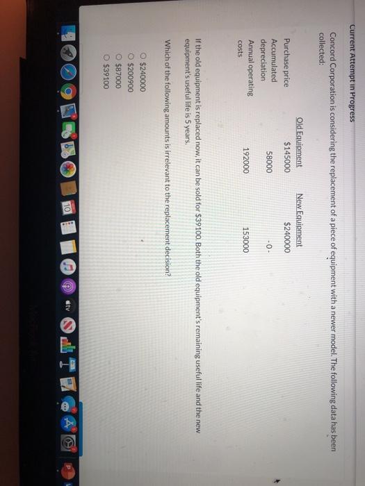  Current Attempt in Progress Concord Corporation is considering the replacement of
