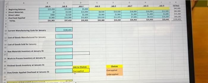 in Progress at January 1 3 Job A 4 Job B 5