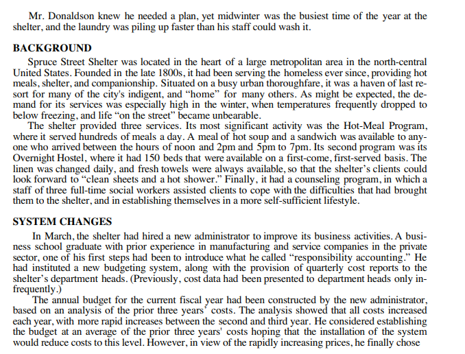  Mr. Donaldson knew he needed a plan, yet midwinter was the