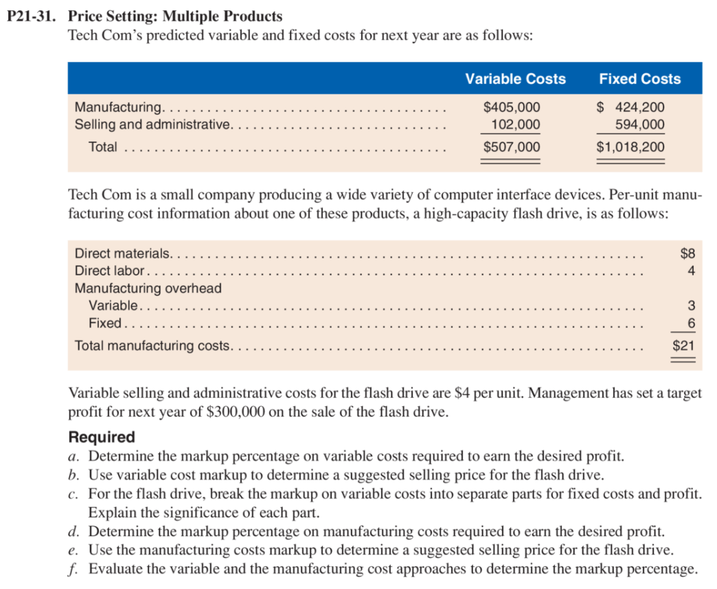 P21-31. Price Setting: Multiple Products Tech Coms predicted variable and fixed