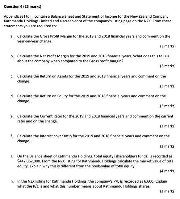  Question 4 (25 marks) Appendices I to Ill contain a Balance