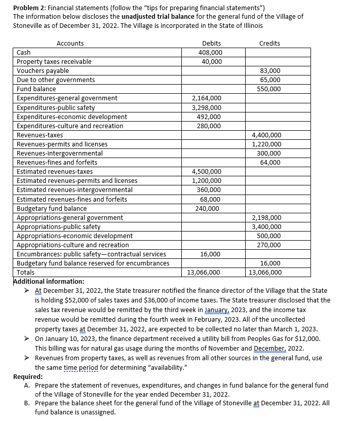  ANSWER FORM Problem 2: Financial statements (follow the "tips for preparing