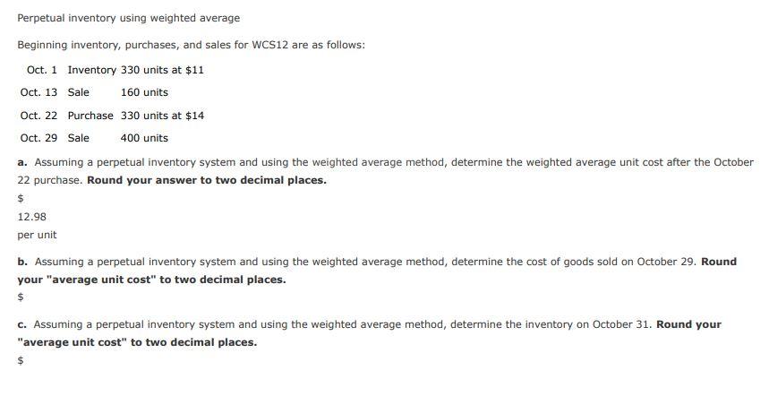 201 Purchase 1 134 Total 3 $399 Average cost per unit ($399