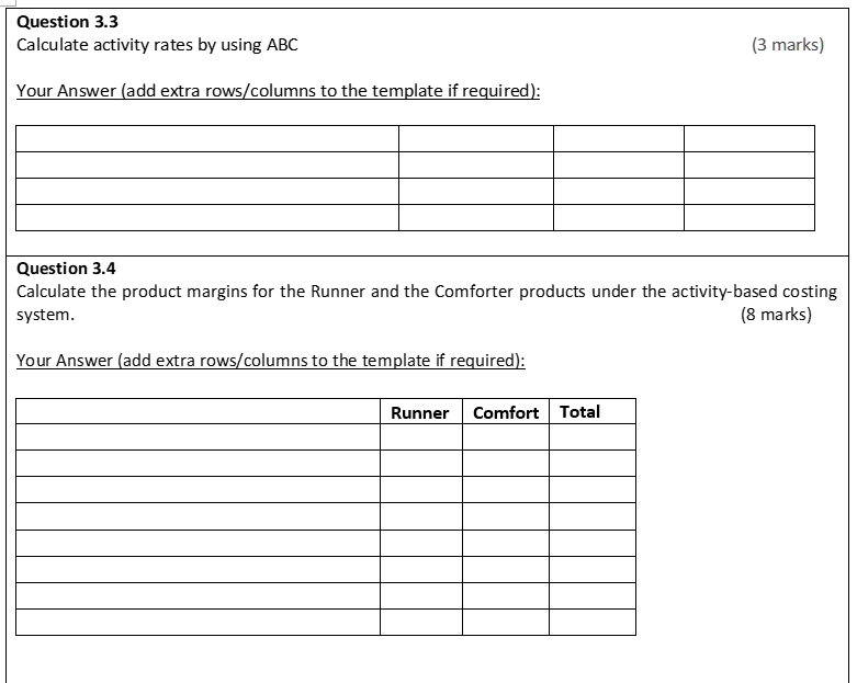 the Comforter. Data concerning these two product lines appear below: Runner Comforter