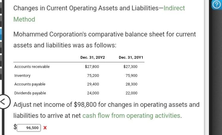  module 8 question 3 Changes in Current Operating Assets and Liabilities-Indirect