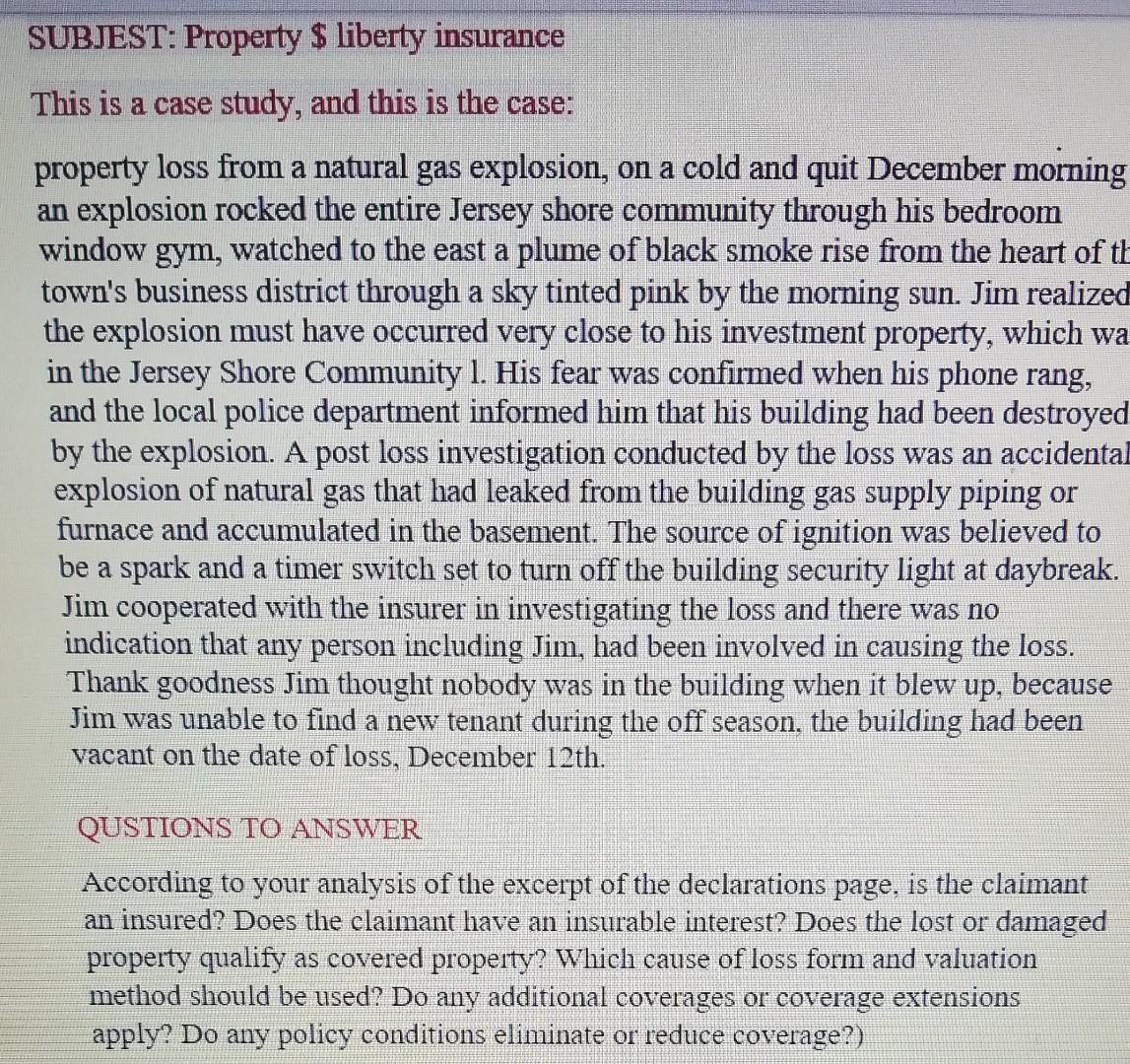that is the all case study question a SUBJEST: Property $